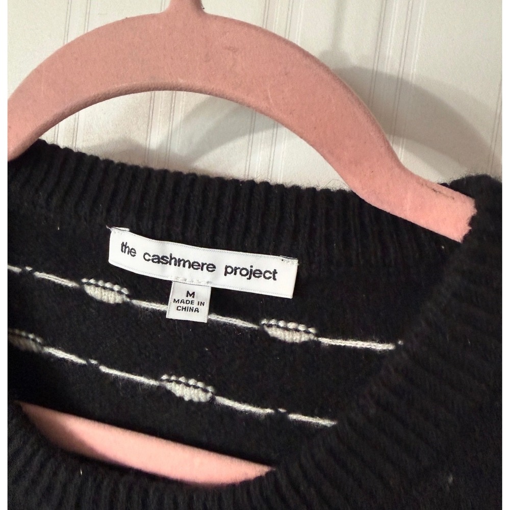 The Cashmere Project Black White Polka Dot Striped 100% Cashmere Sweater Medium - Picture 4 of 5